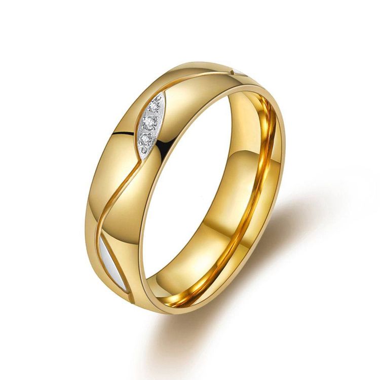 Fashion classic romantic unique 18K gold titanium steel with diamonds couple ring wholesale | Wholesale Jewelry Only 2