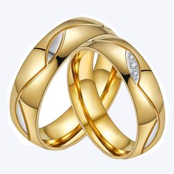 Fashion classic romantic unique 18K gold titanium steel with diamonds couple ring wholesale | Wholesale Jewelry Only