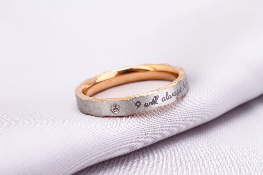 Creative Titanium Stainless Steel Rhinestone Couple Ring Rose Gold | Wholesale Jewelry Only 2