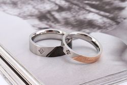 Titanium Stainless Steel Couple Rings Stylish Diamond Encrusted Alphabet Ring Wholesale | Wholesale Jewelry Only