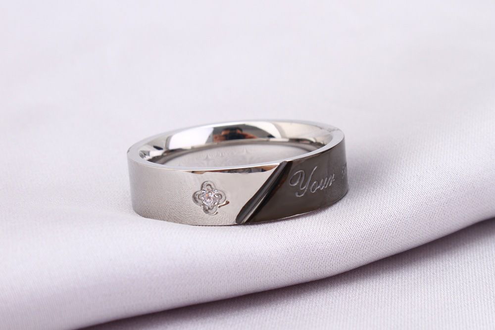 Titanium Stainless Steel Couple Rings Stylish Diamond Encrusted Alphabet Ring Wholesale | Wholesale Jewelry Only 2