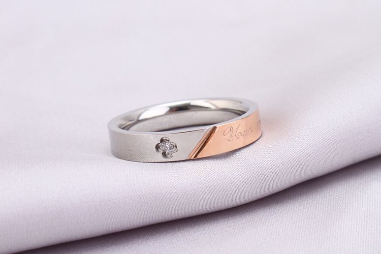Titanium Stainless Steel Couple Rings Stylish Diamond Encrusted Alphabet Ring Wholesale | Wholesale Jewelry Only 3