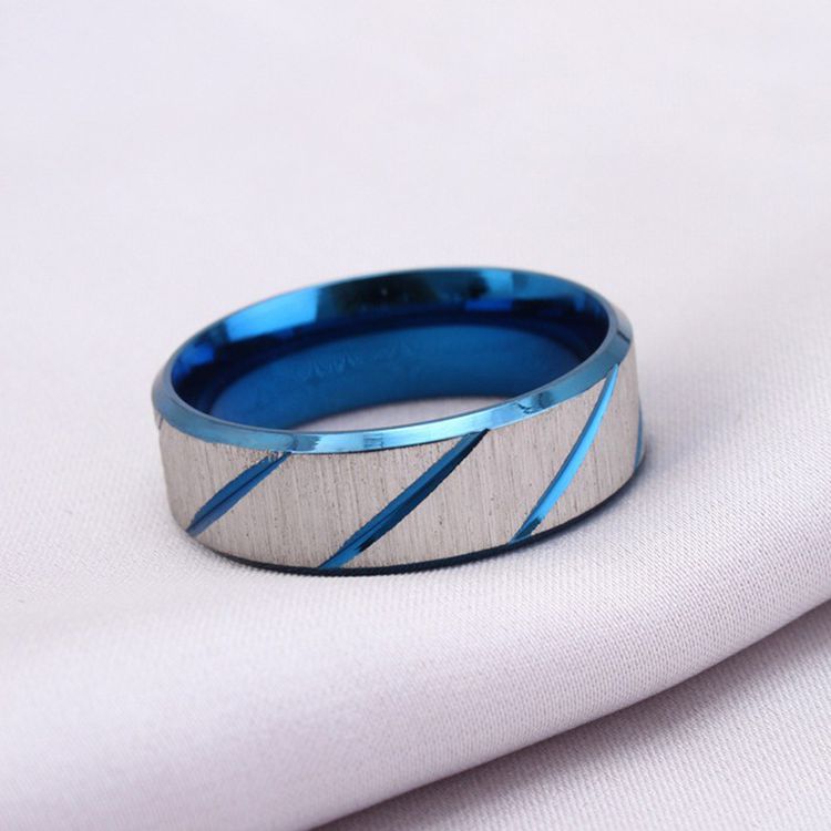 Brushed Fashion Hipster Bully Blue Titanium Steel Ring for Men and Women | Wholesale Jewelry Only 3