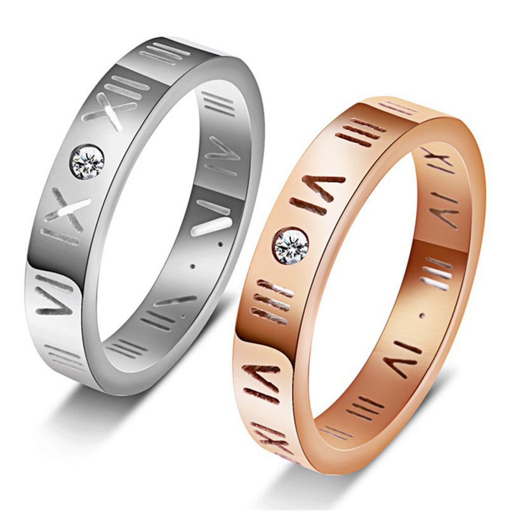 Fashion 18K Rose Gold Roman Numerals Lucky Ring Titanium Couple Rings | Wholesale Jewelry Only 0