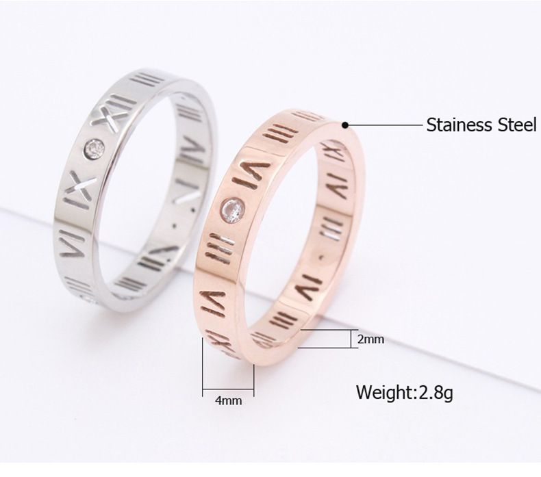 Fashion 18K Rose Gold Roman Numerals Lucky Ring Titanium Couple Rings | Wholesale Jewelry Only 1