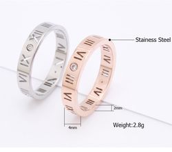 Fashion 18K Rose Gold Roman Numerals Lucky Ring Titanium Couple Rings | Wholesale Jewelry Only