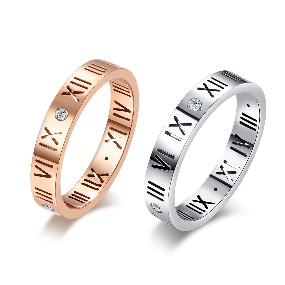 Fashion 18K Rose Gold Roman Numerals Lucky Ring Titanium Couple Rings | Wholesale Jewelry Only 2