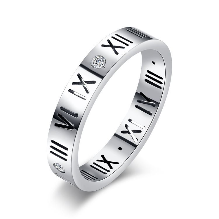 Fashion 18K Rose Gold Roman Numerals Lucky Ring Titanium Couple Rings | Wholesale Jewelry Only 3