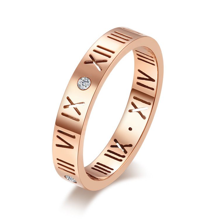 Fashion 18K Rose Gold Roman Numerals Lucky Ring Titanium Couple Rings | Wholesale Jewelry Only 4