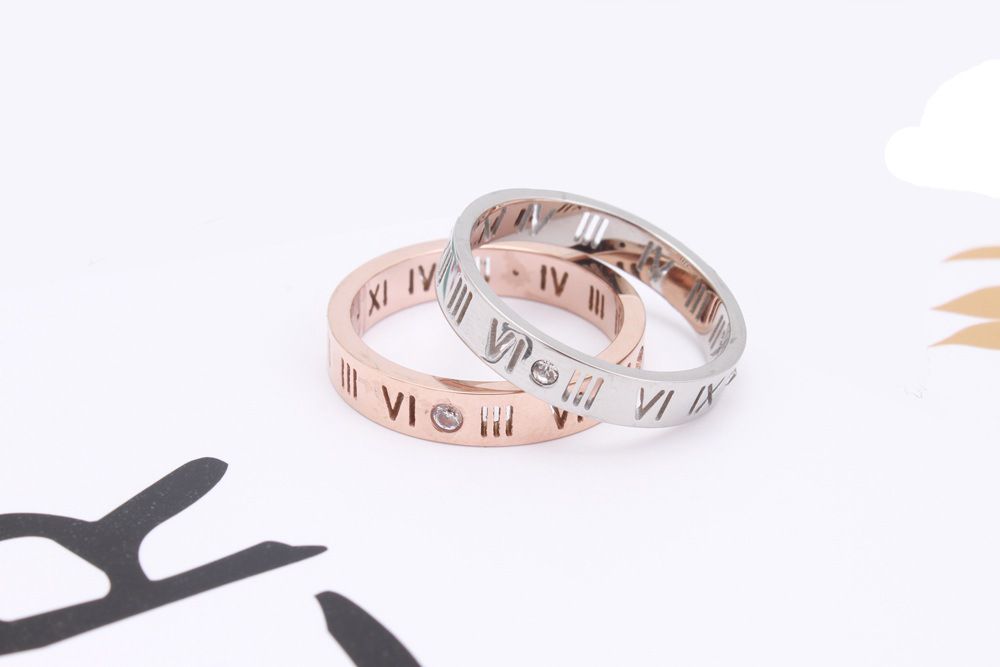 Fashion 18K Rose Gold Roman Numerals Lucky Ring Titanium Couple Rings | Wholesale Jewelry Only 5