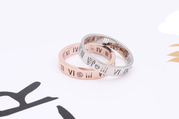 Fashion 18K Rose Gold Roman Numerals Lucky Ring Titanium Couple Rings | Wholesale Jewelry Only 5