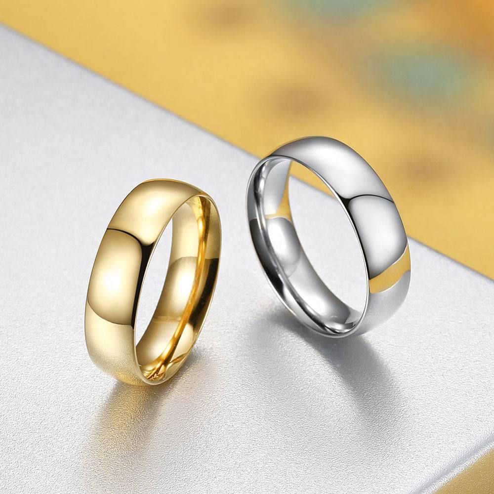 Gold glossy simple Men's and women's personalized titanium steel couple's ring | Wholesale Jewelry Only 1