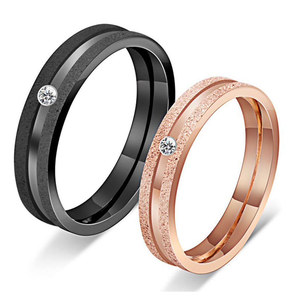 Japan and South Korea trendsetter couple ring frosted with diamonds titanium steel ring | Wholesale Jewelry Only 0