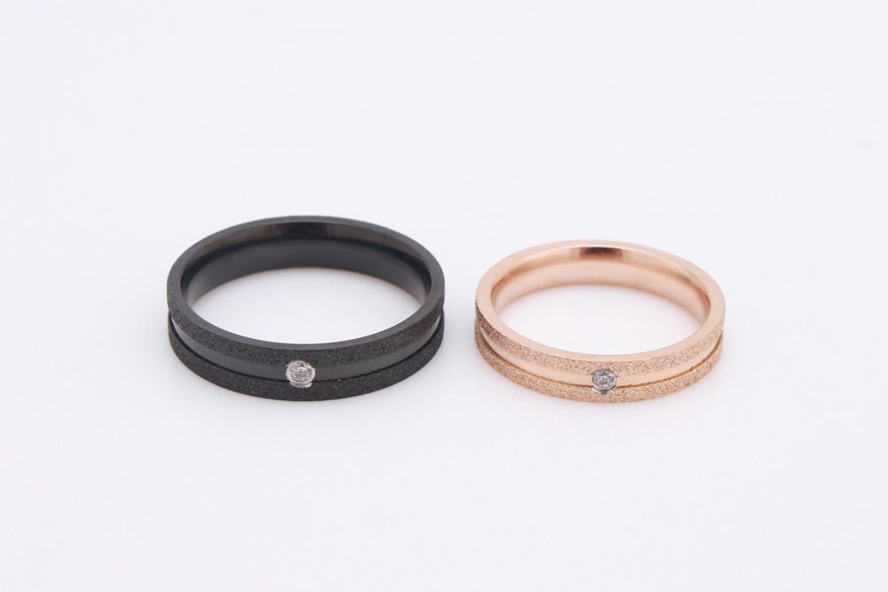 Japan and South Korea trendsetter couple ring frosted with diamonds titanium steel ring | Wholesale Jewelry Only 2