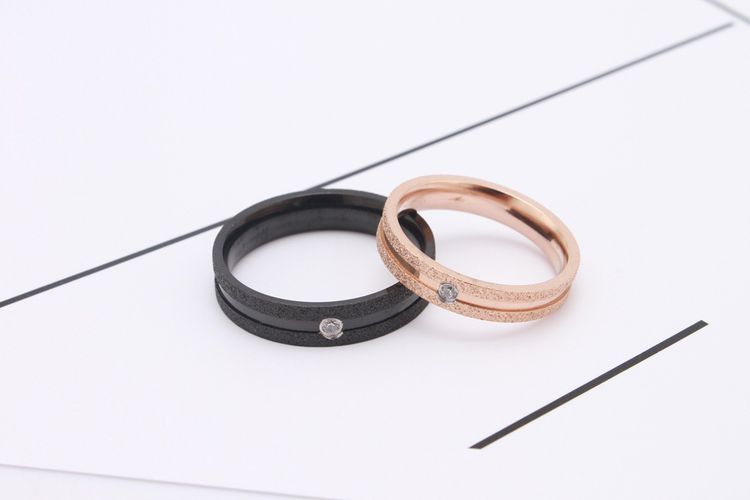 Japan and South Korea trendsetter couple ring frosted with diamonds titanium steel ring | Wholesale Jewelry Only 3