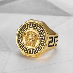 Ancient Greek Mythology Hip Hop Punk Vintage Avatar Titanium Men's Ring | Wholesale Jewelry Only