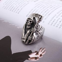 Wholesale Punk Retro Sickle Skull Men's Titanium Ring | Wholesale Jewelry Only