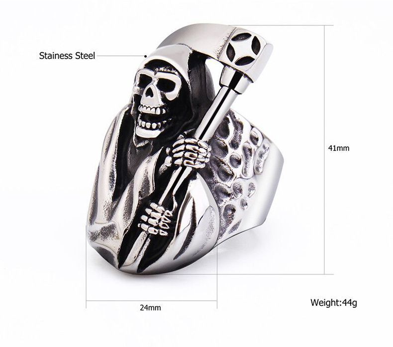 Wholesale Punk Retro Sickle Skull Men's Titanium Ring | Wholesale Jewelry Only 2