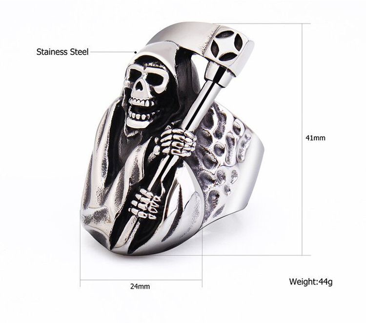Wholesale Punk Retro Sickle Skull Men's Titanium Ring | Wholesale Jewelry Only 2