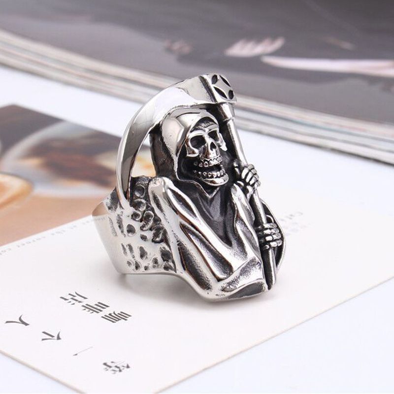 Wholesale Punk Retro Sickle Skull Men's Titanium Ring | Wholesale Jewelry Only 3