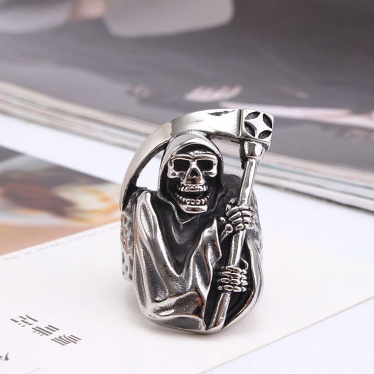Wholesale Punk Retro Sickle Skull Men's Titanium Ring | Wholesale Jewelry Only 4