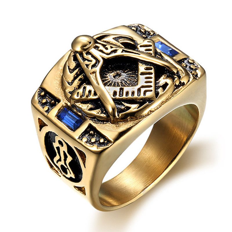 Vintage Stainless Steel Ring with Blue Gemstone and Gold Titanium Ring Wholesale | Wholesale Jewelry Only 0