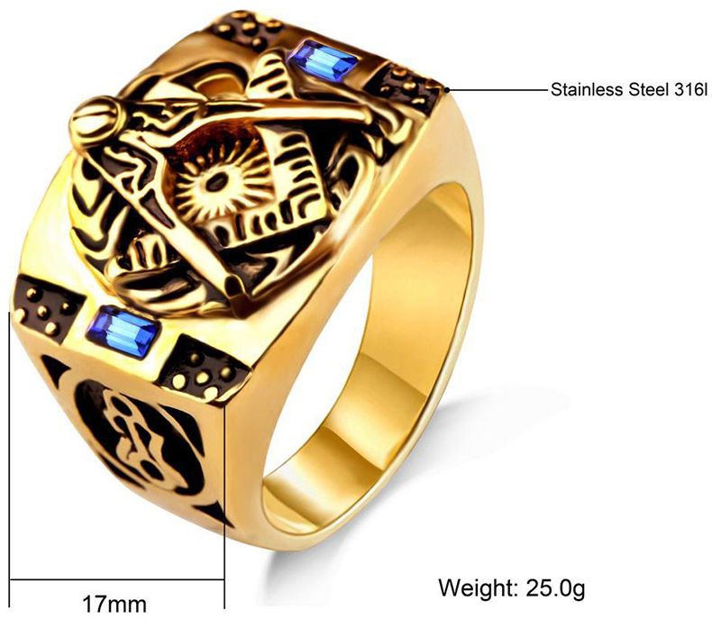 Vintage Stainless Steel Ring with Blue Gemstone and Gold Titanium Ring Wholesale | Wholesale Jewelry Only 3