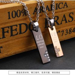 New Fashion couple boutique LOVE CZ pendant Titanium steel couple necklace  | Wholesale Jewelry Only