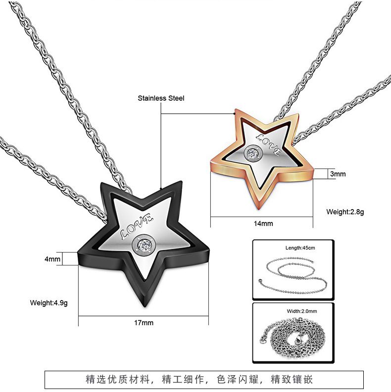 Fashion Star Pendant Fine Titanium Stainless Steel Couple Necklace | Wholesale Jewelry Only 3