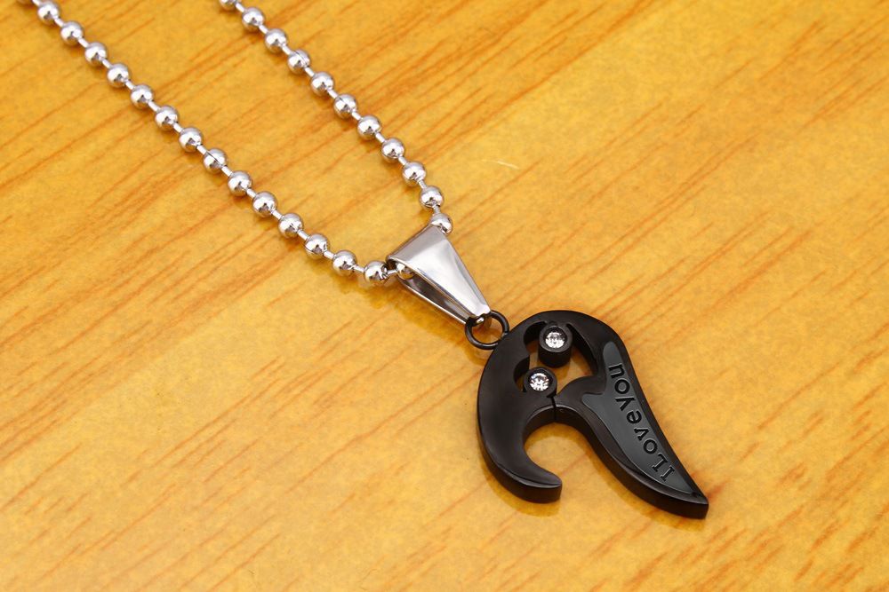 Romantic Letter Heart Puzzle Pendant Titanium Steel Couple Necklace  | Wholesale Jewelry Only 3