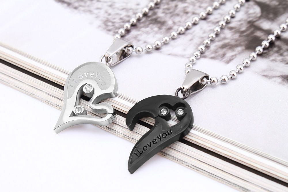 Romantic Letter Heart Puzzle Pendant Titanium Steel Couple Necklace  | Wholesale Jewelry Only 4
