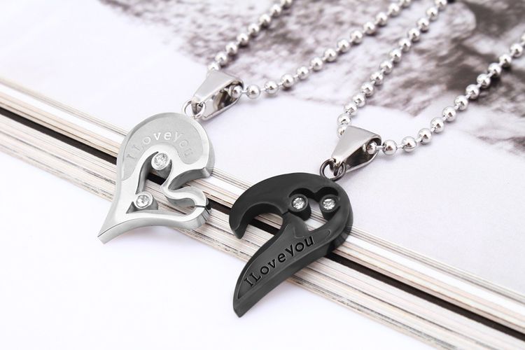 Romantic Letter Heart Puzzle Pendant Titanium Steel Couple Necklace  | Wholesale Jewelry Only 4