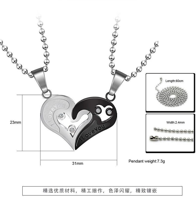 Romantic Letter Heart Puzzle Pendant Titanium Steel Couple Necklace  | Wholesale Jewelry Only 5