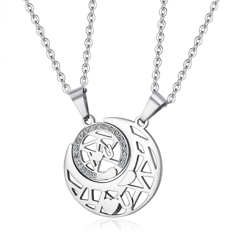 Wholesale LOVE YOU sun moon puzzle pendant zirconia titanium steel couple necklace | Wholesale Jewelry Only 3