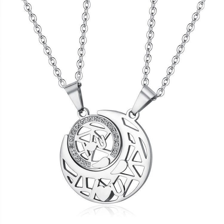 Wholesale LOVE YOU sun moon puzzle pendant zirconia titanium steel couple necklace | Wholesale Jewelry Only 3