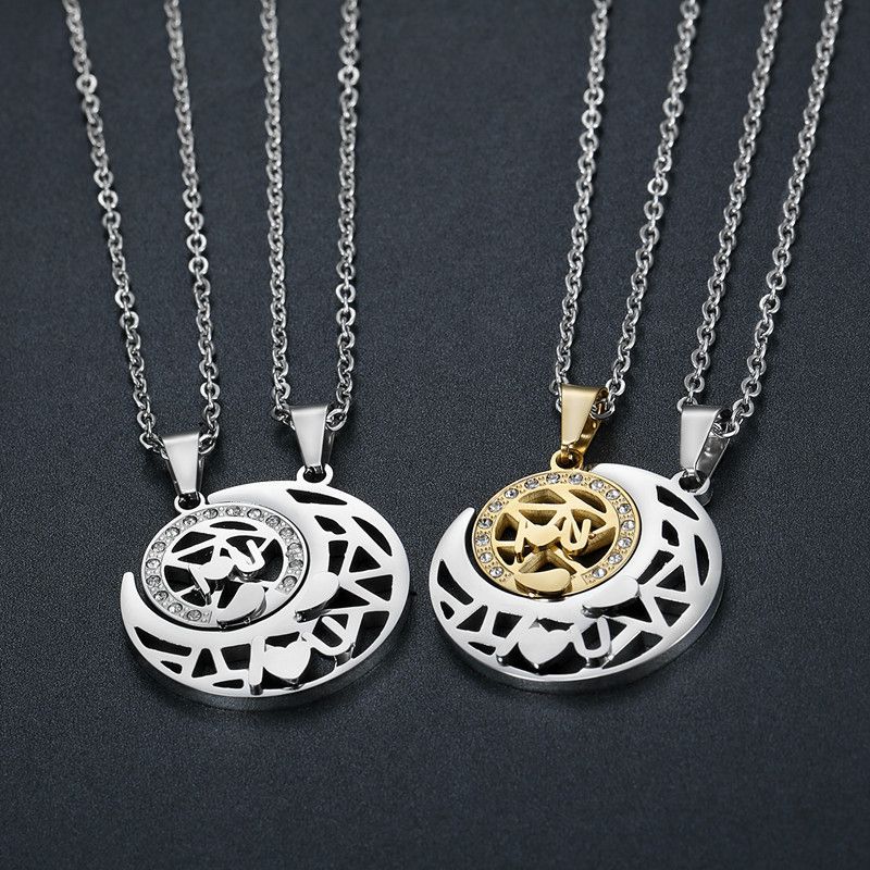 Wholesale LOVE YOU sun moon puzzle pendant zirconia titanium steel couple necklace | Wholesale Jewelry Only 4