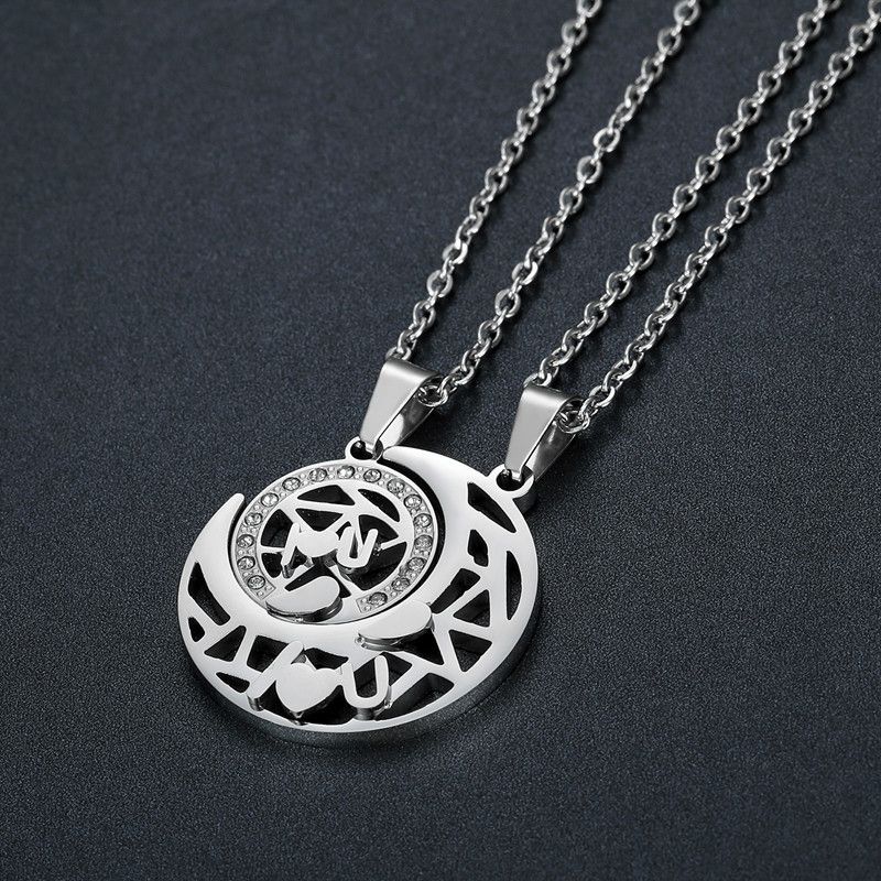 Wholesale LOVE YOU sun moon puzzle pendant zirconia titanium steel couple necklace | Wholesale Jewelry Only 6