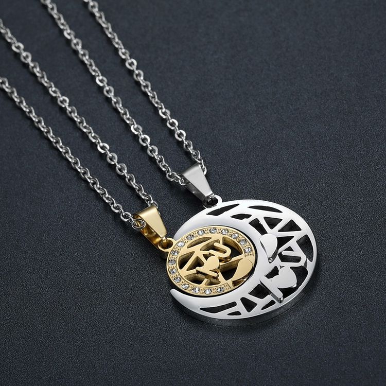 Wholesale LOVE YOU sun moon puzzle pendant zirconia titanium steel couple necklace | Wholesale Jewelry Only 7