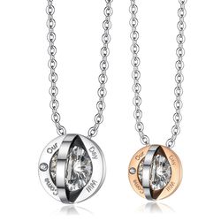 Hip Hop Elegant Round Zirconia Pendant Couple Necklace | Wholesale Jewelry Only