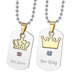 Titanium Stainless Steel Zirconia Crown Pendant Her King His Queen Wholesale Couple Necklace | Wholesale Jewelry Only