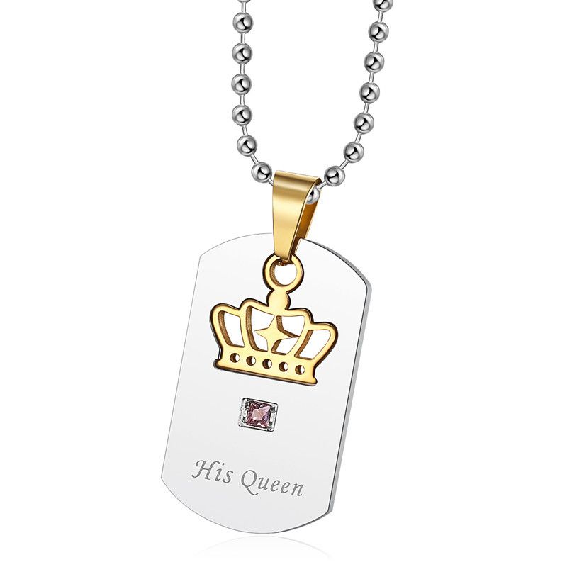 Titanium Stainless Steel Zirconia Crown Pendant Her King His Queen Wholesale Couple Necklace | Wholesale Jewelry Only 2