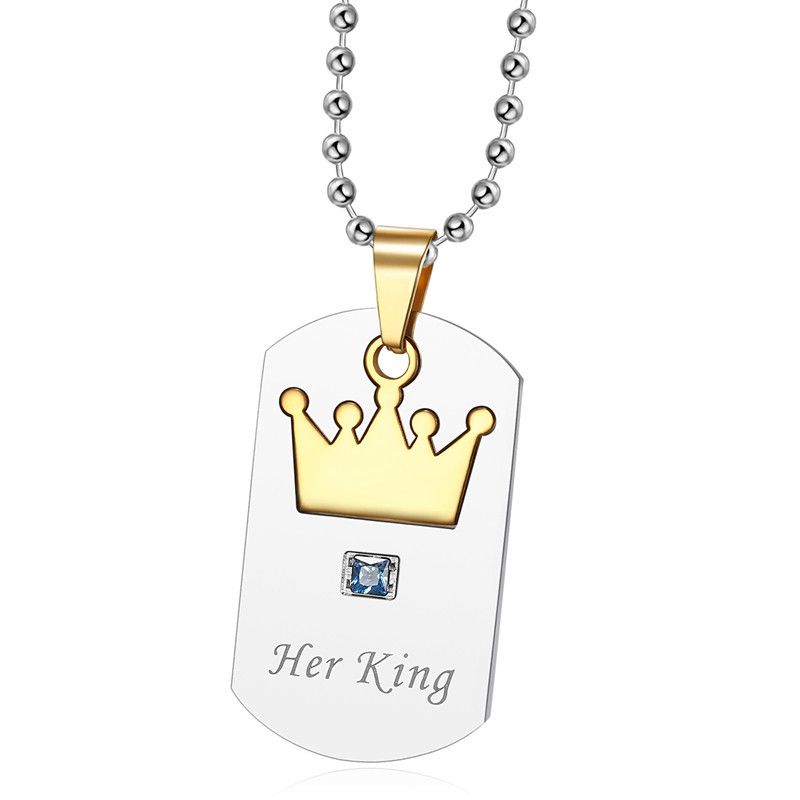 Titanium Stainless Steel Zirconia Crown Pendant Her King His Queen Wholesale Couple Necklace | Wholesale Jewelry Only 3
