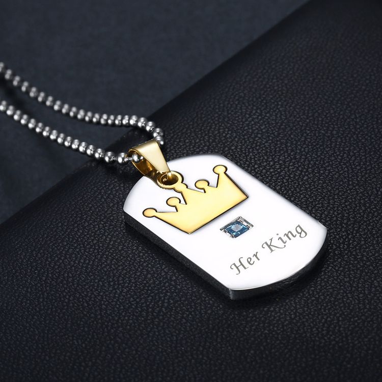 Titanium Stainless Steel Zirconia Crown Pendant Her King His Queen Wholesale Couple Necklace | Wholesale Jewelry Only 4
