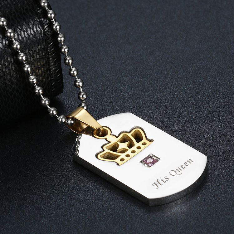 Titanium Stainless Steel Zirconia Crown Pendant Her King His Queen Wholesale Couple Necklace | Wholesale Jewelry Only 5