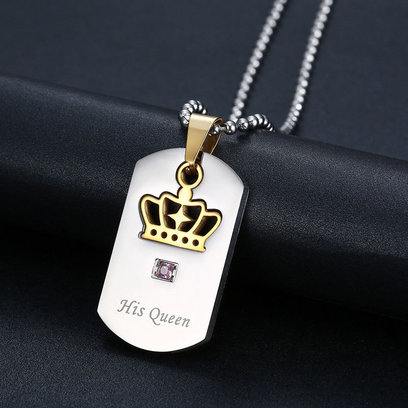 Titanium Stainless Steel Zirconia Crown Pendant Her King His Queen Wholesale Couple Necklace | Wholesale Jewelry Only 6