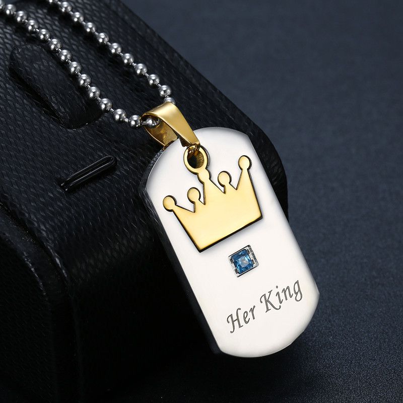 Titanium Stainless Steel Zirconia Crown Pendant Her King His Queen Wholesale Couple Necklace | Wholesale Jewelry Only 7