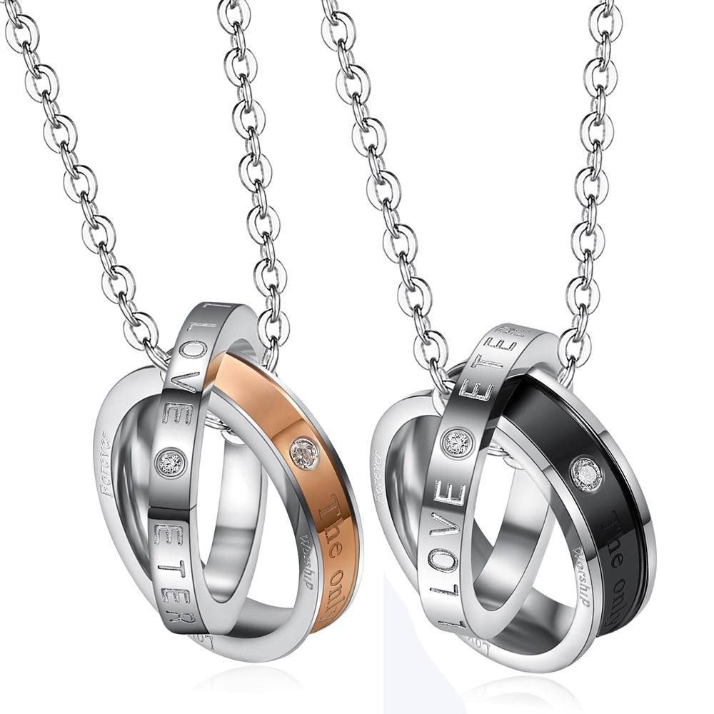 Wholesale Fashion Stainless Steel Personalized Zirconia Pendant Couple Necklace  | Wholesale Jewelry Only 0