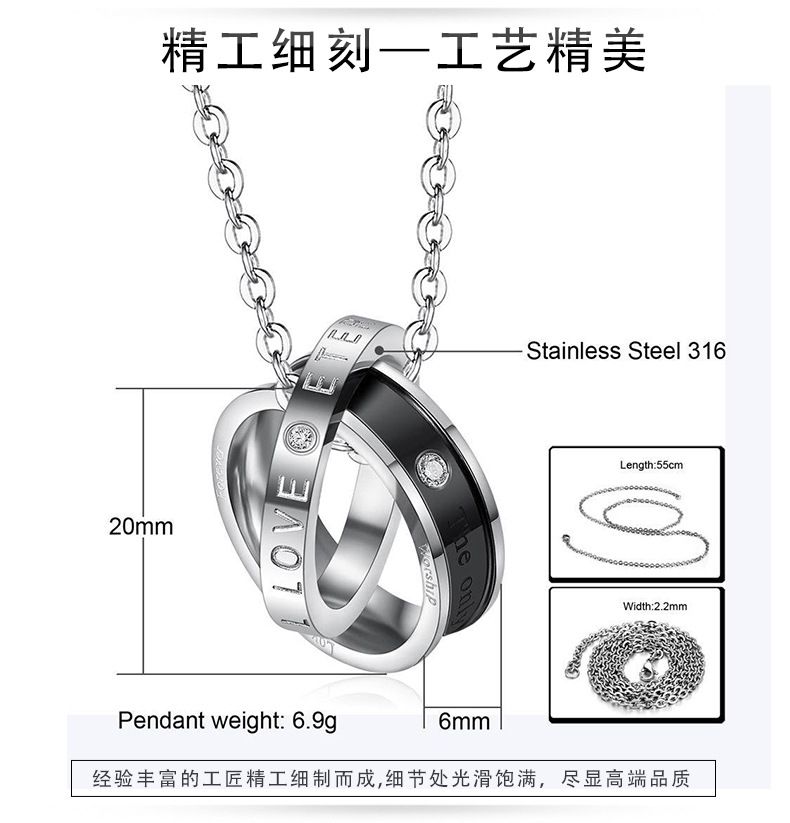 Wholesale Fashion Stainless Steel Personalized Zirconia Pendant Couple Necklace  | Wholesale Jewelry Only 6