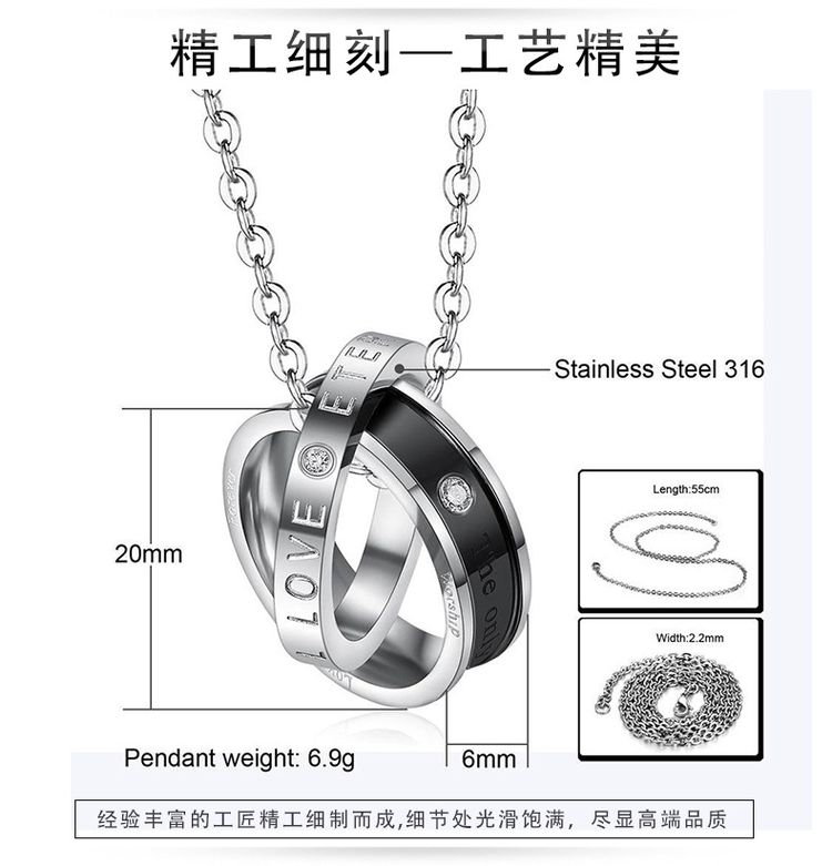 Wholesale Fashion Stainless Steel Personalized Zirconia Pendant Couple Necklace  | Wholesale Jewelry Only 6
