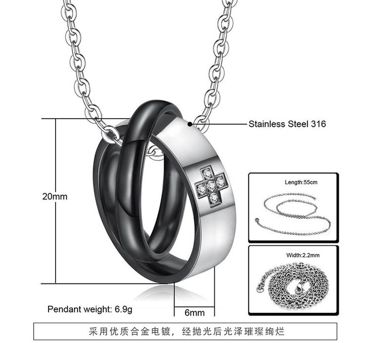 Hip Hop Cross Heart Pendant Stainless Steel Couple Necklace Wholesale | Wholesale Jewelry Only 5